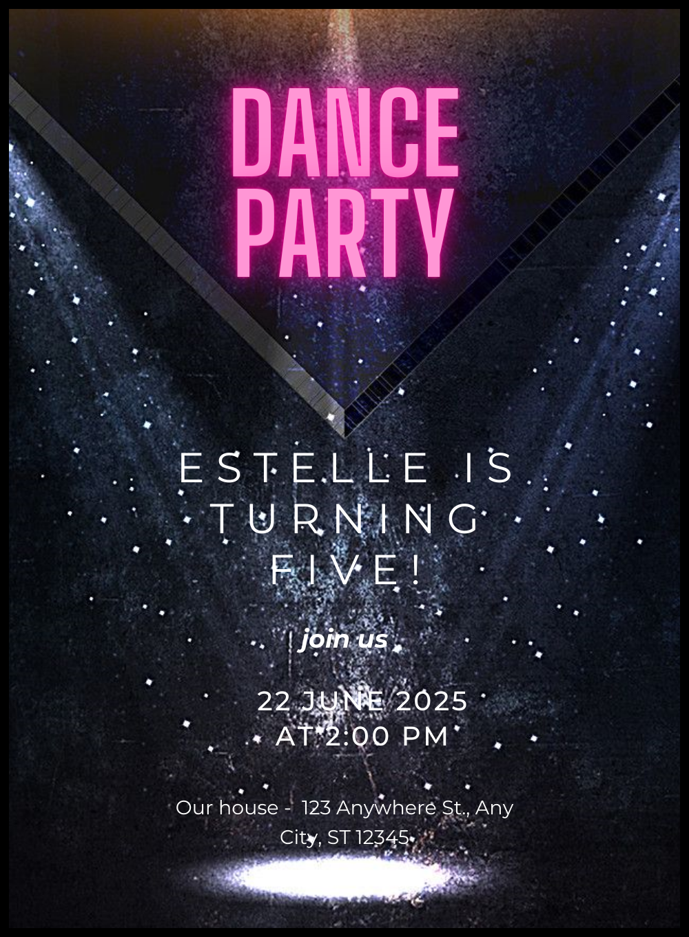 Black Spotlight Dance Party Invitations-AADPI034