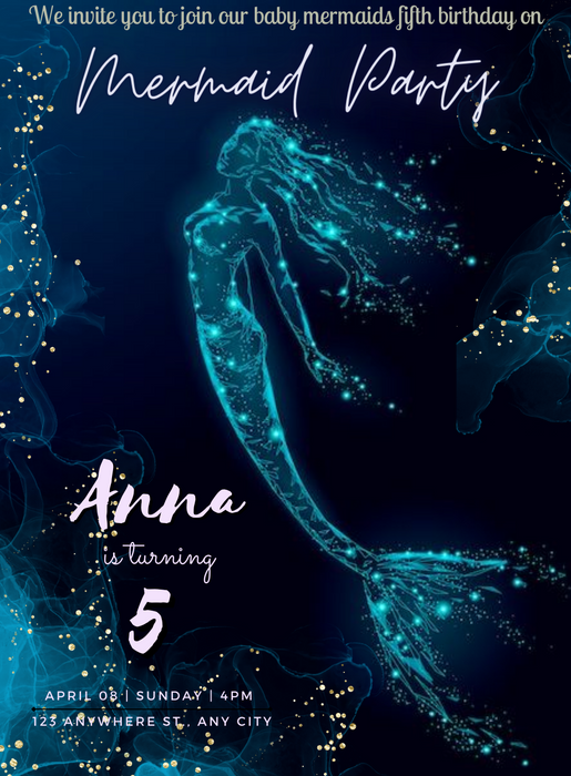 Blue Birthday Mermaid Invitation-AAMER009
