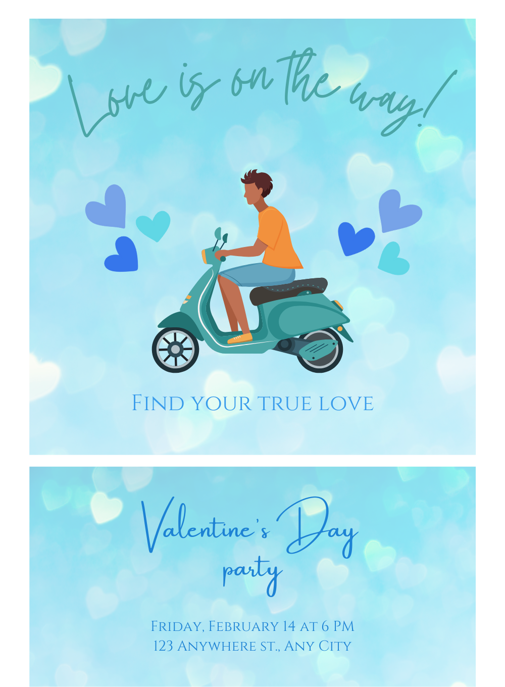 Blue Hearts Valentine s day Invitation-King of Cards