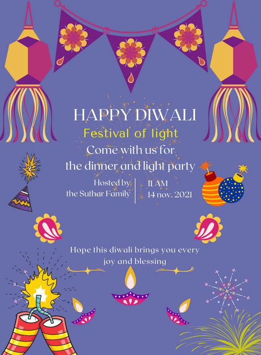 Blue Lanterns Diwali Invitations-AADWI020