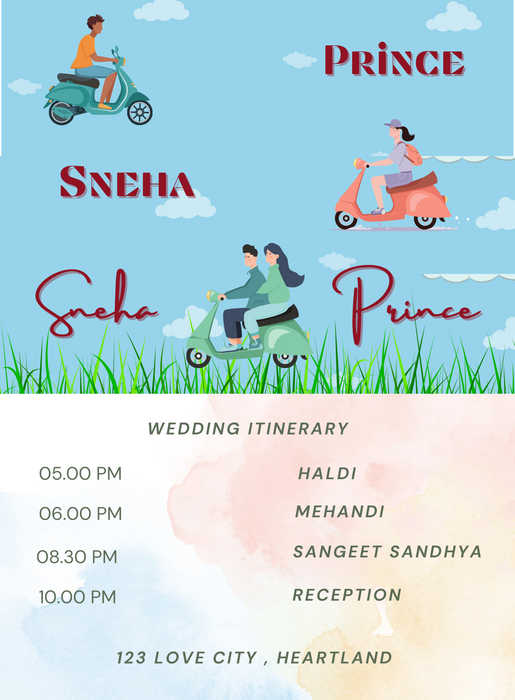 Blue Scooter Wedding Itinerary Invitation-AAWII033