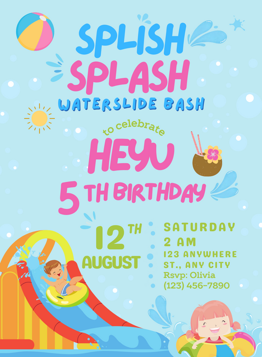 Blue Splash Pool Party Invitation-AAPPI018
