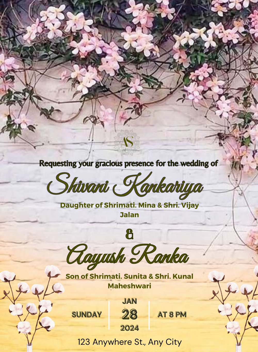 Blush Pink Floral Jain Wedding Invitations-AAJWI018