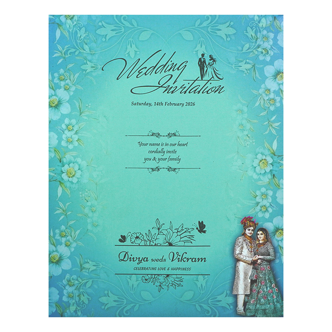 Green Bride And Groom Wedding Card-KNKJ1105