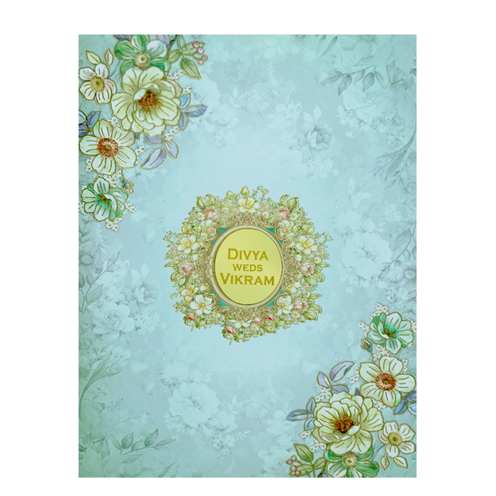 Sky Blue Floral Wedding Card-King of Cards