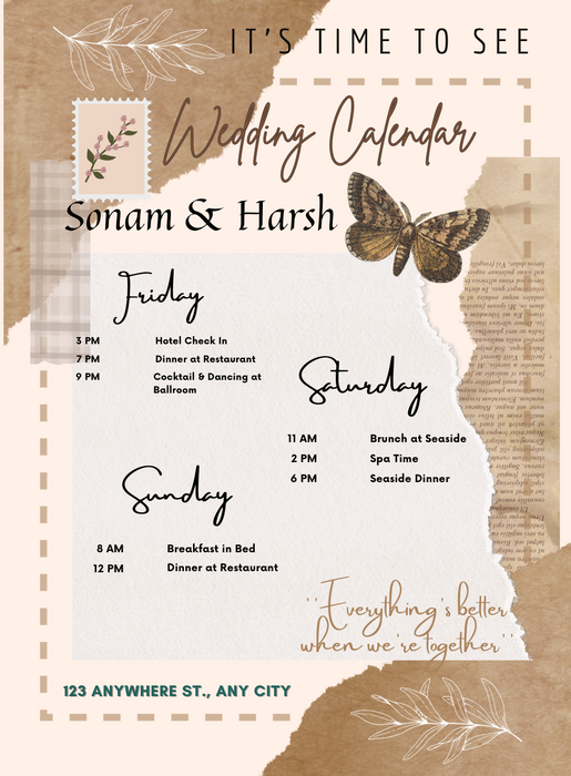 Brown Butterfly Wedding Itenary Invitation-AAWII023