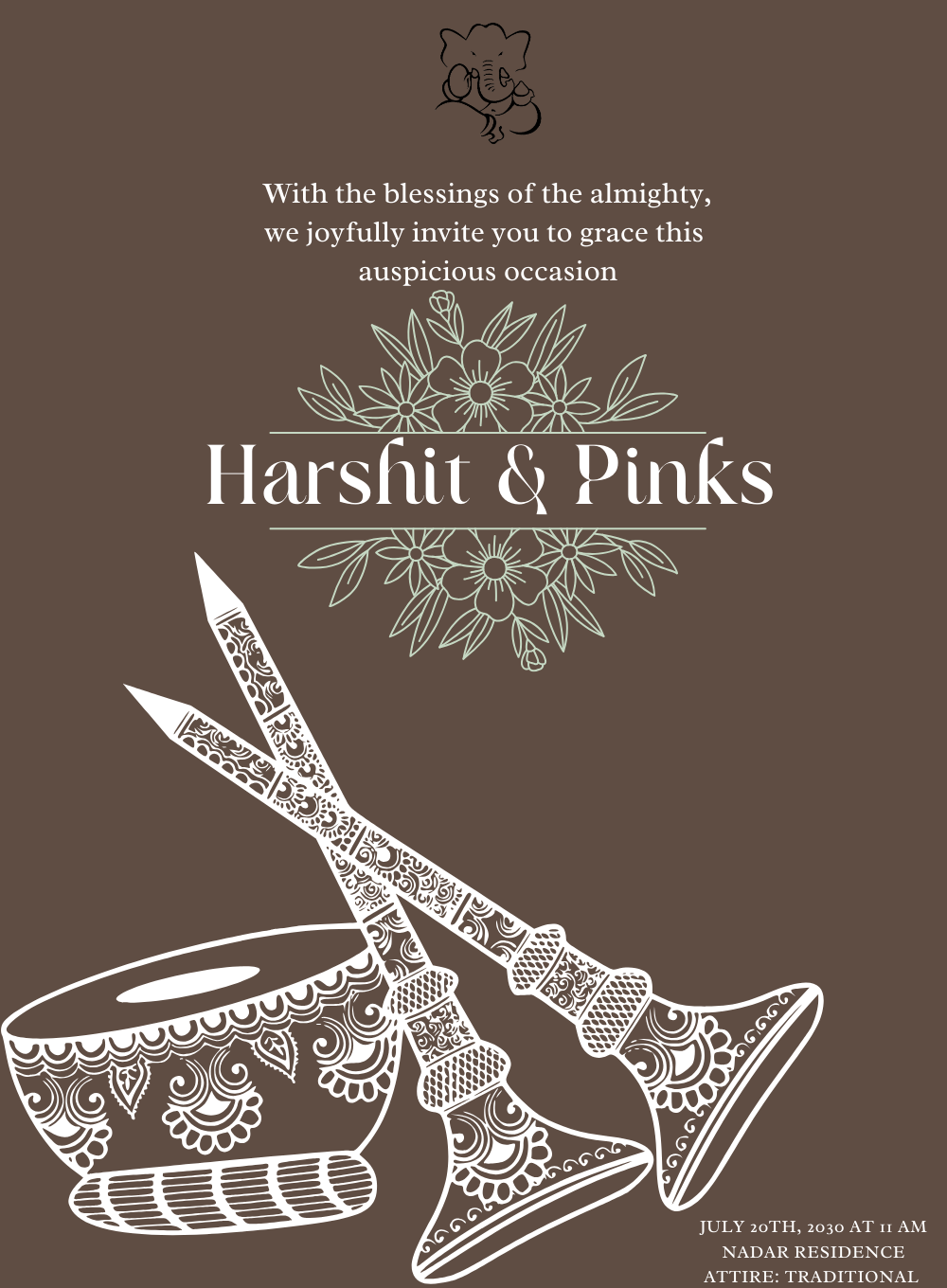 Brown Drums South Indian Wedding Invitation-AASIW015