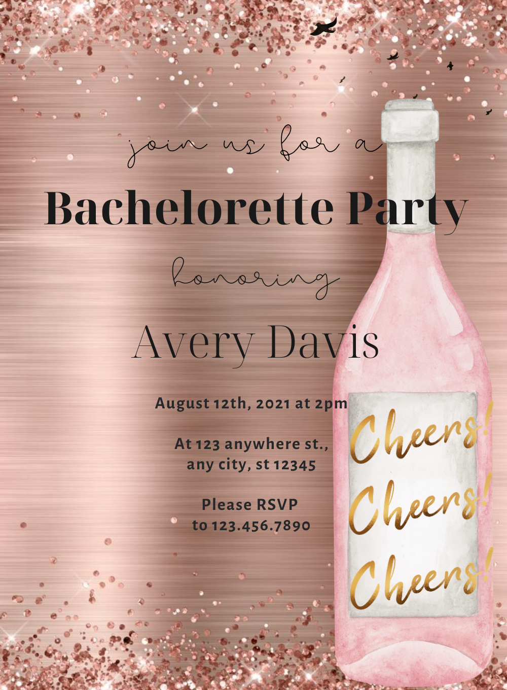 Brown Glitter Bachelorrette Party Invitation-AABCP018