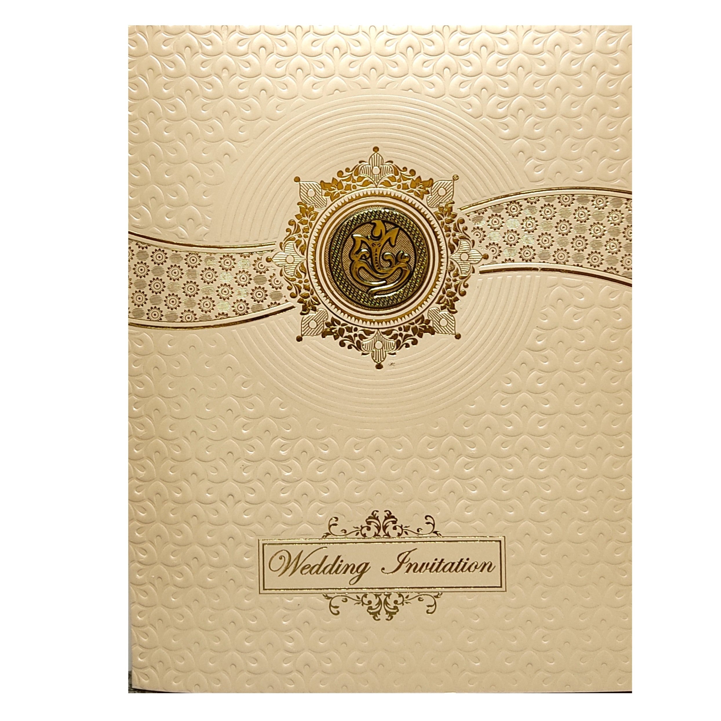 Sandal Embossed Ganesha Invitation Card-KNK4203P