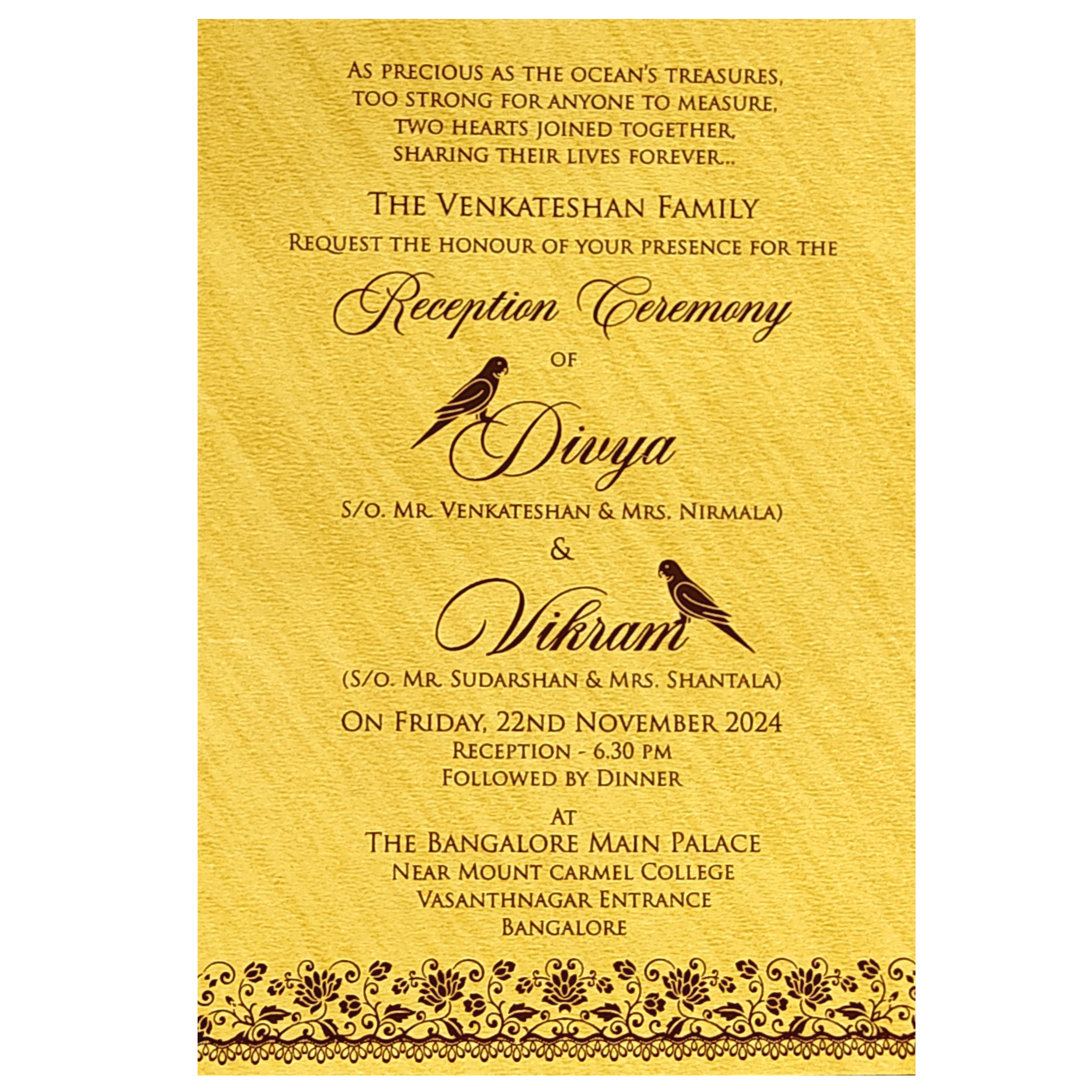 Gold Liner Single Sheet Invitation Card-King of Cards