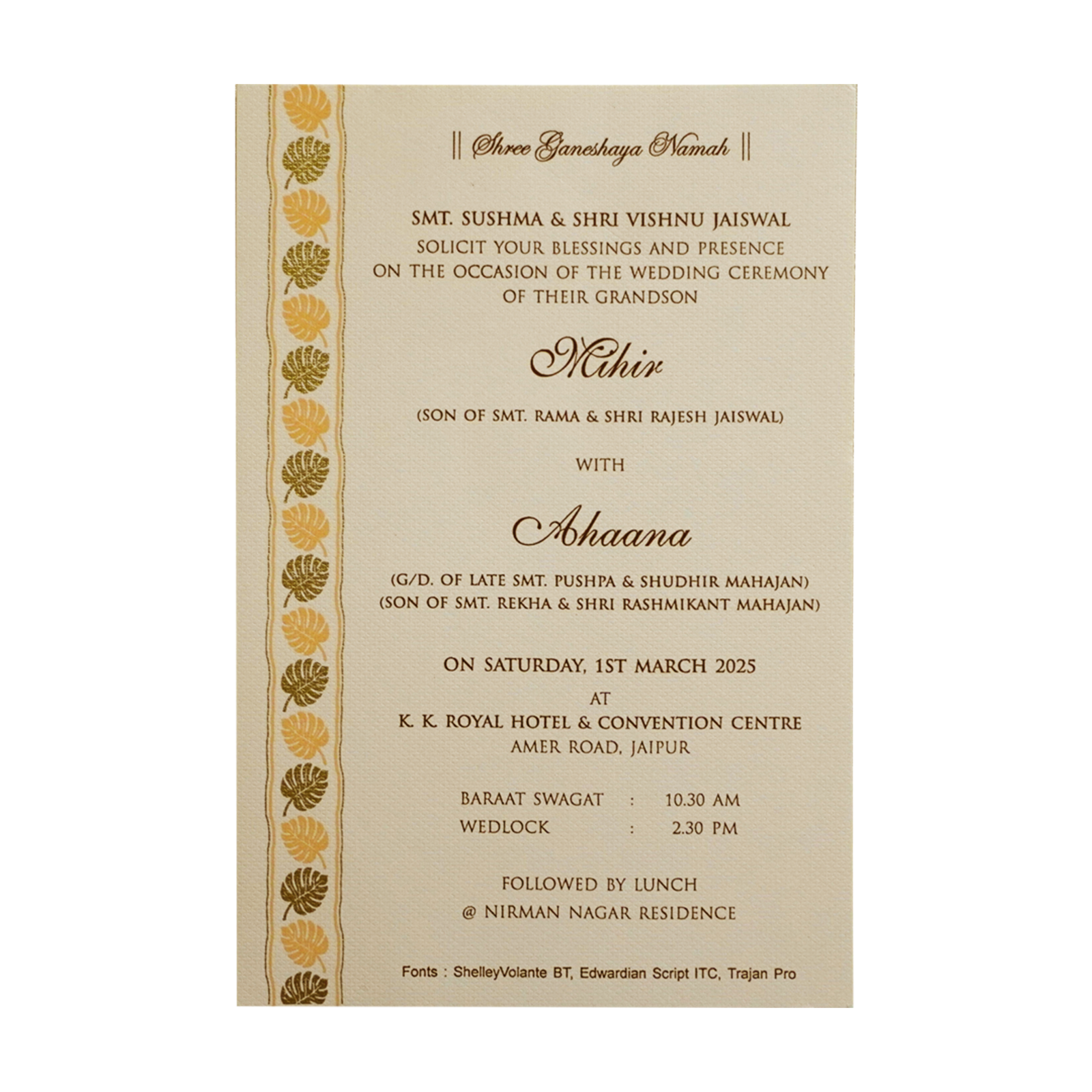 Creamy Pink Single Card Invitation-KRCS6351