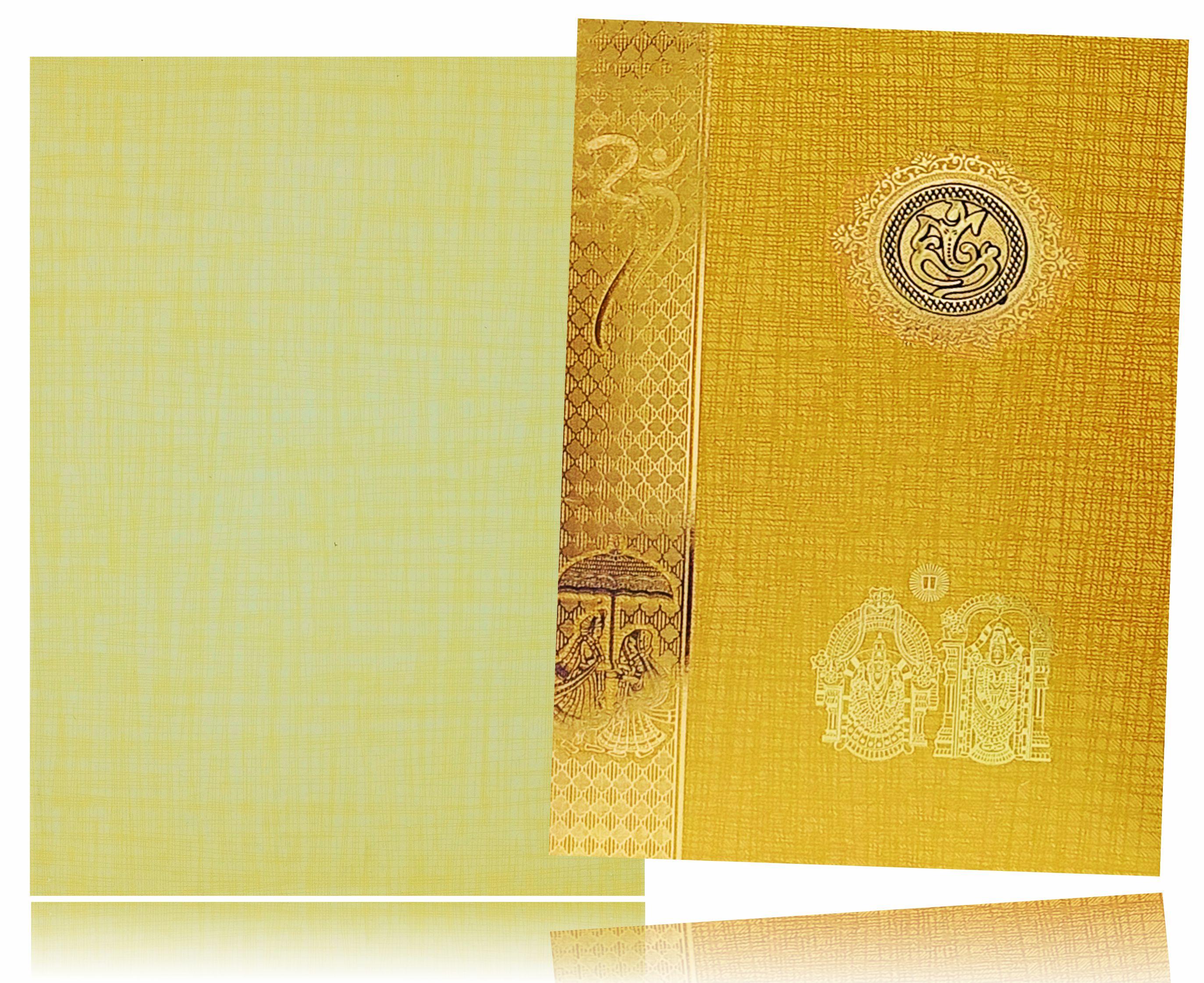 Gold Classic Paper Print Wedding Cards With Bride And Groom-KNCP817N