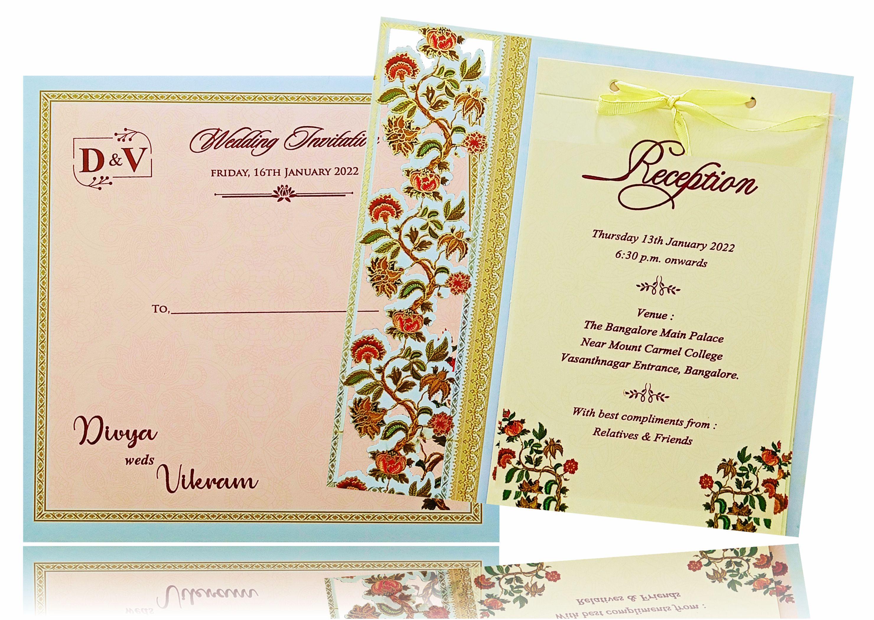 Pretty Red Flower Design Sky Blue Invitation Card - KNKA8053-King of Cards