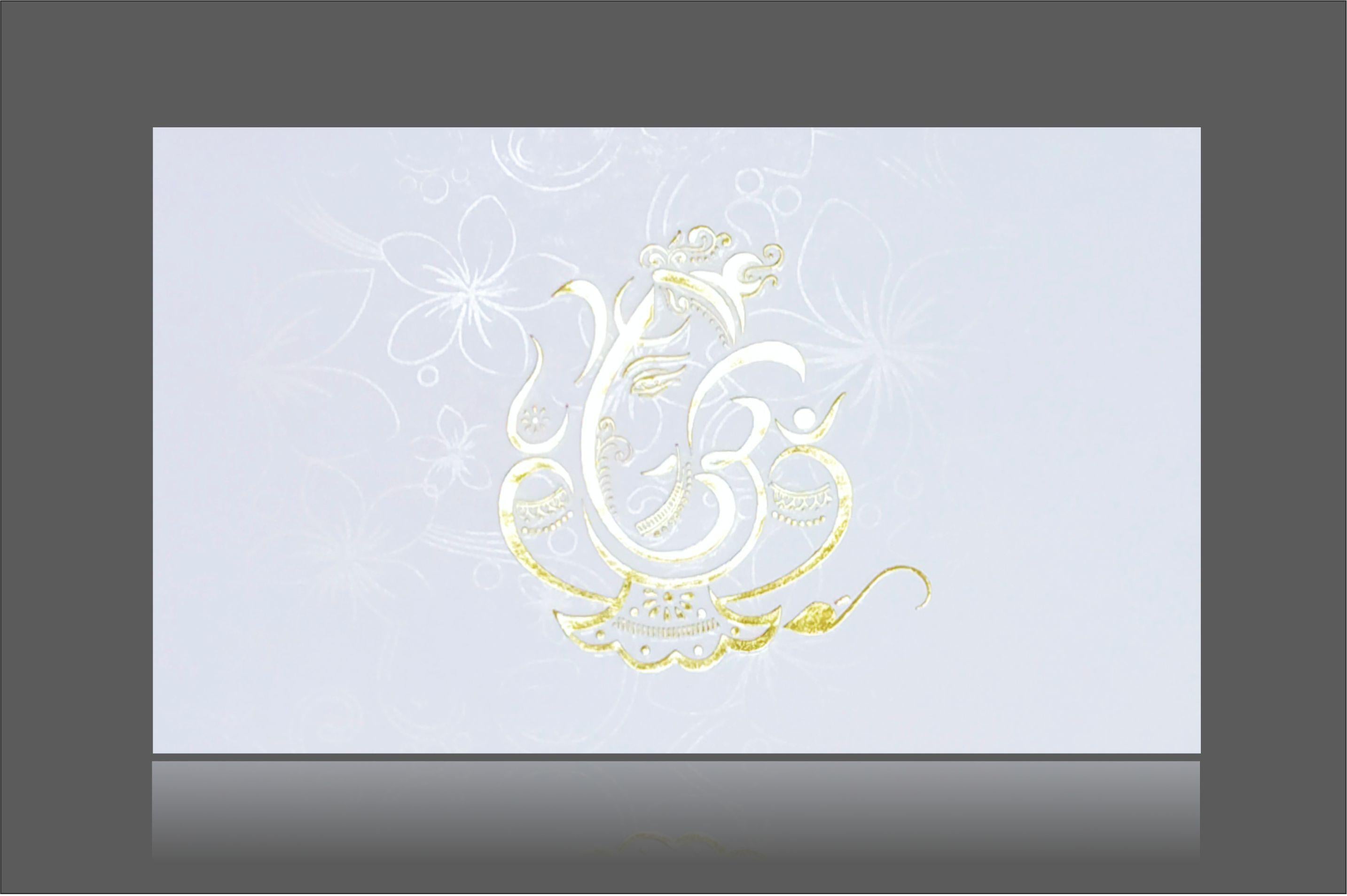 White Gold Ganesha Invitation Card-Knk2689