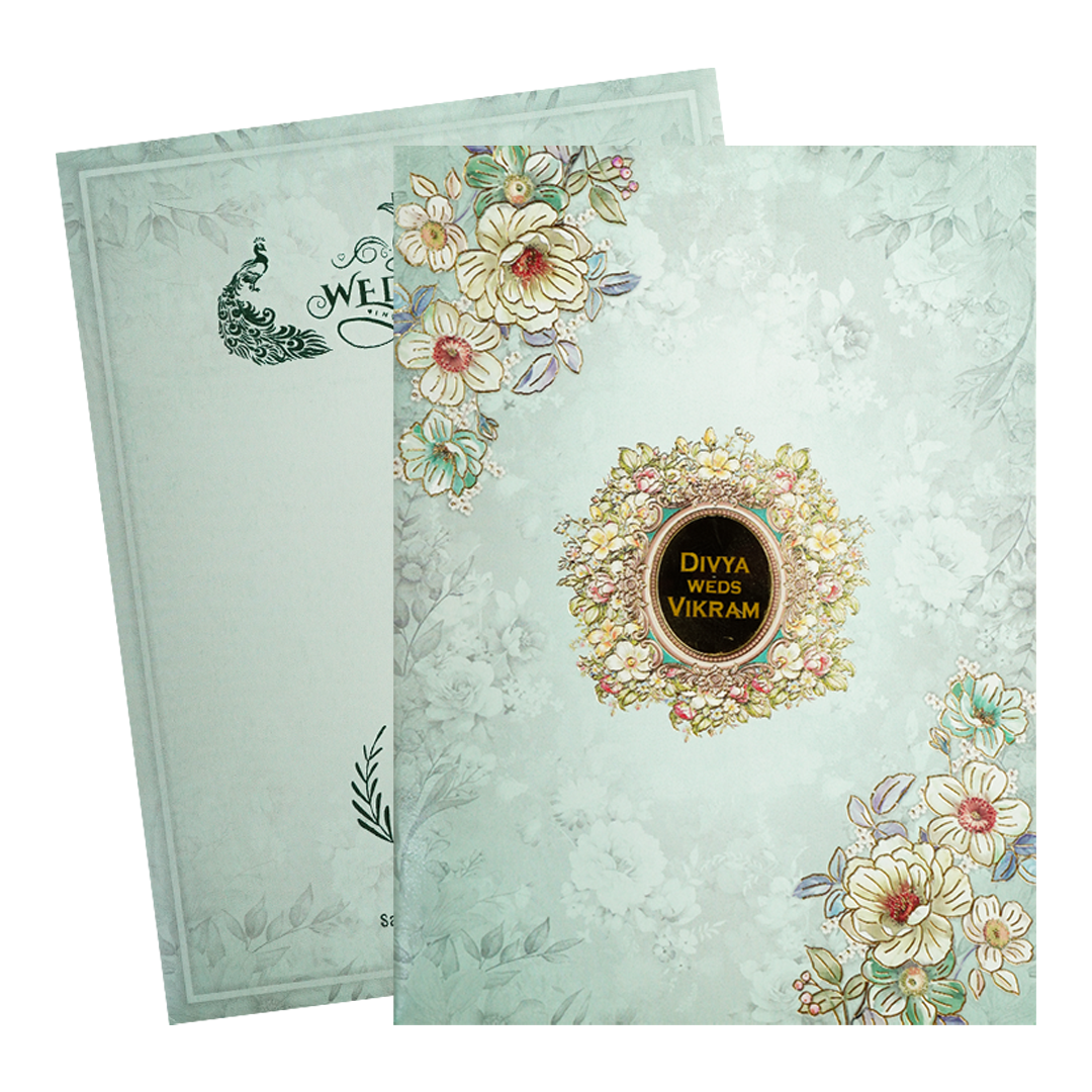 Blue Pastel Floral Oval Wedding Card-KNTY6809