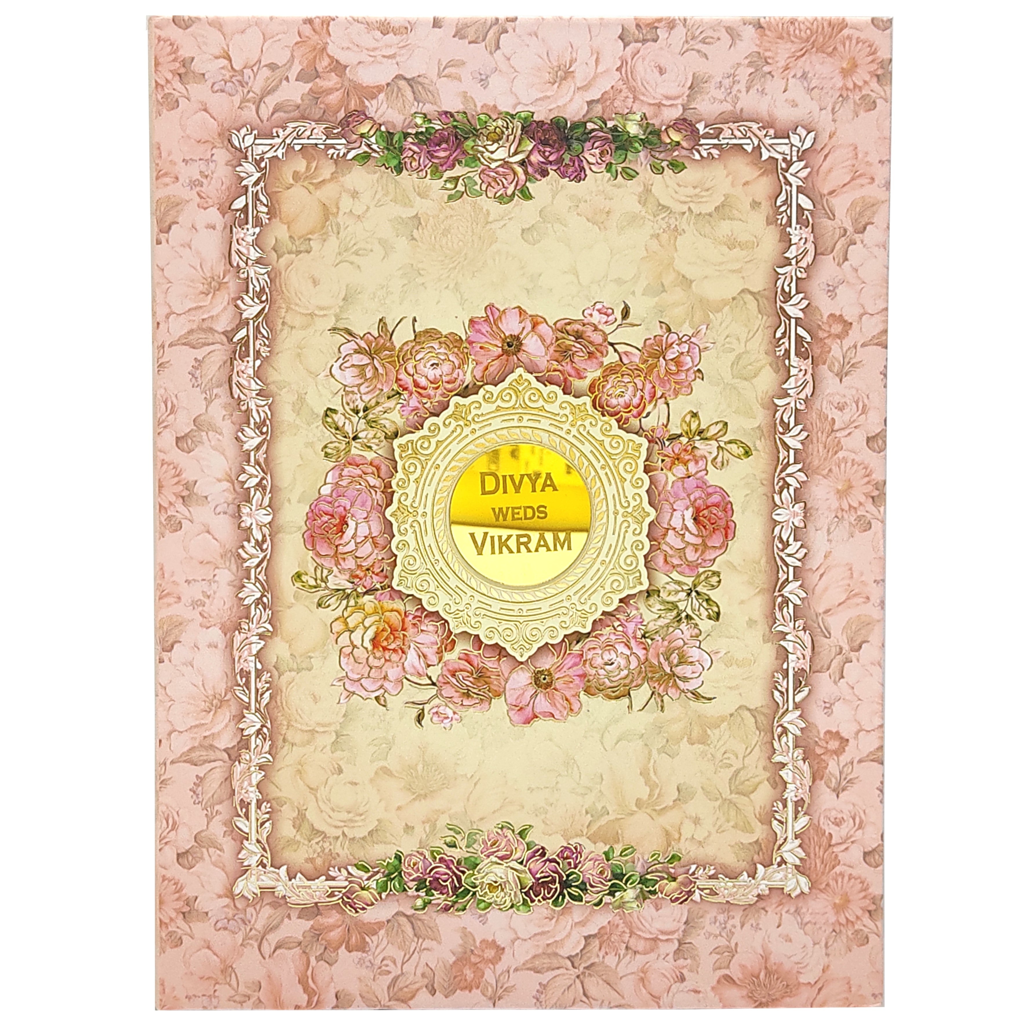 Pink Padded Floral Wedding Card In Offset Design-KNPO9531P