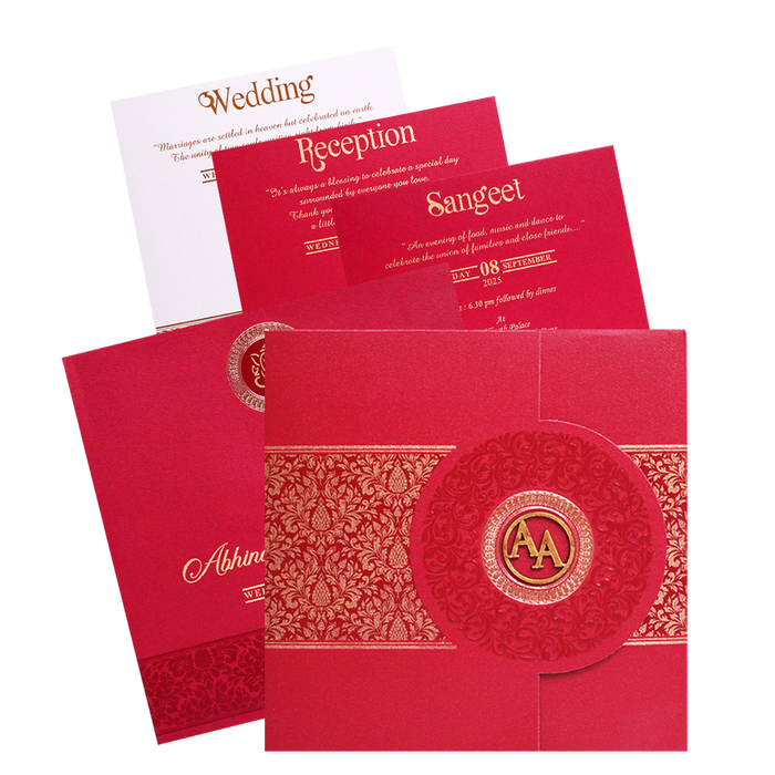 Red Floral Door Box Wedding Card-KPR05350