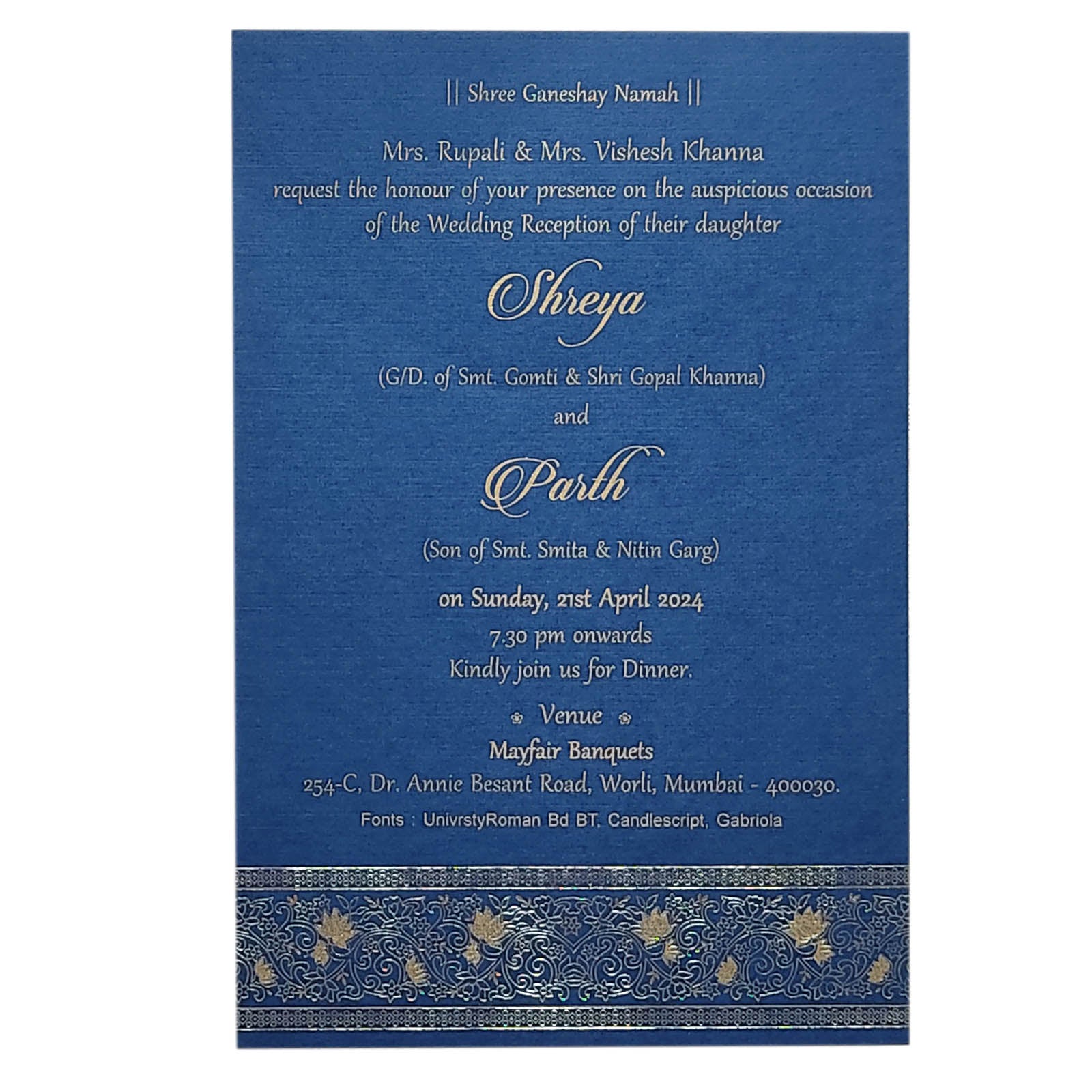 Blue Single Sheet Invitation Card-KRCS5062