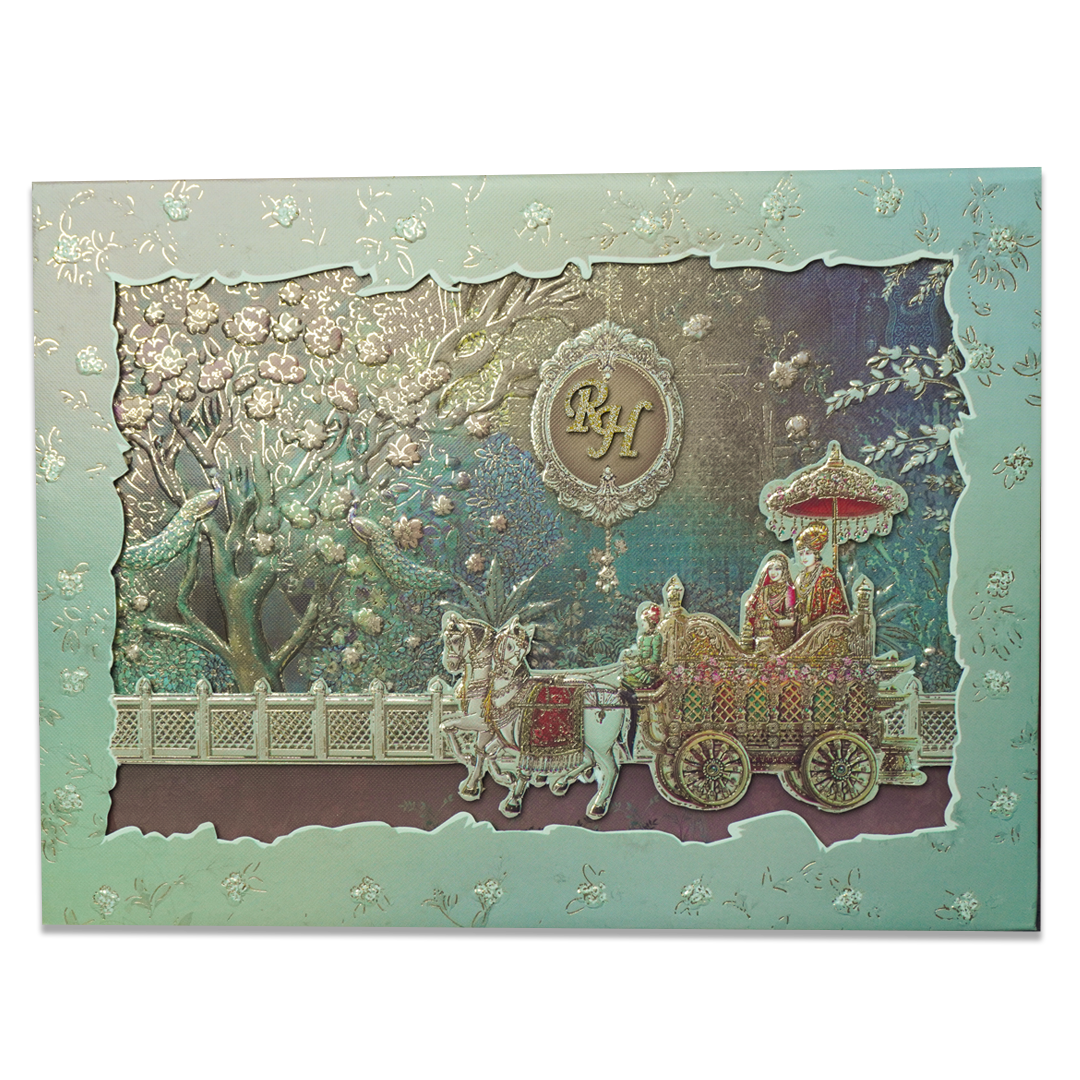 Green Procession Padded Wedding Card - KSI64110