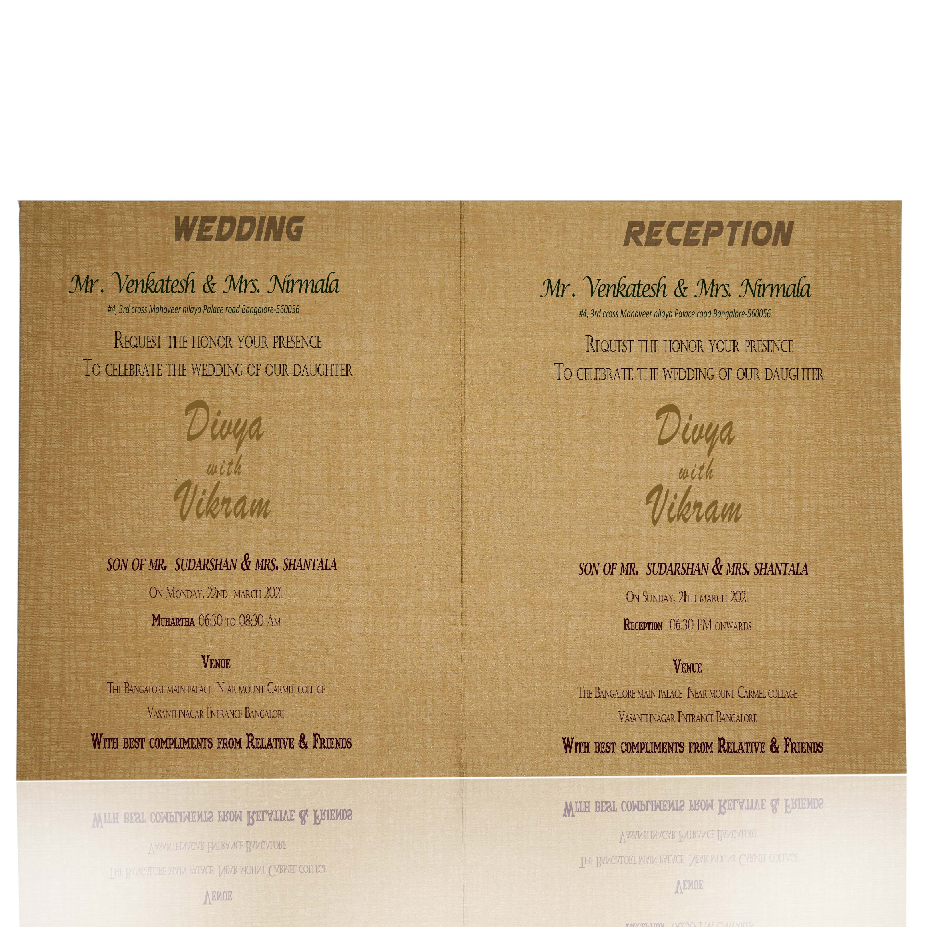 Brown Gold Jumbo Met Size Baraat Design Wedding Card-KNK50280