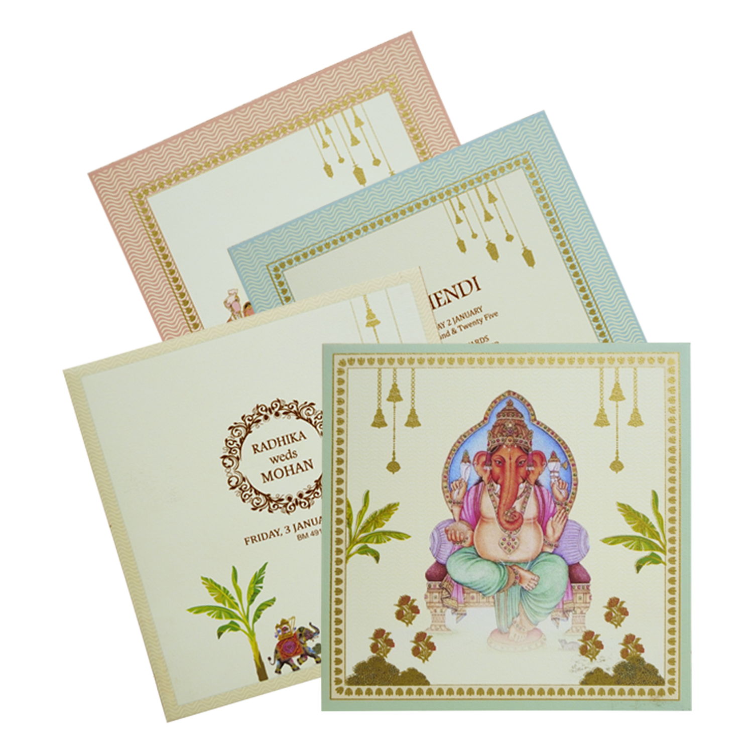 Cream Ganesha Wedding Card Design-King of Cards