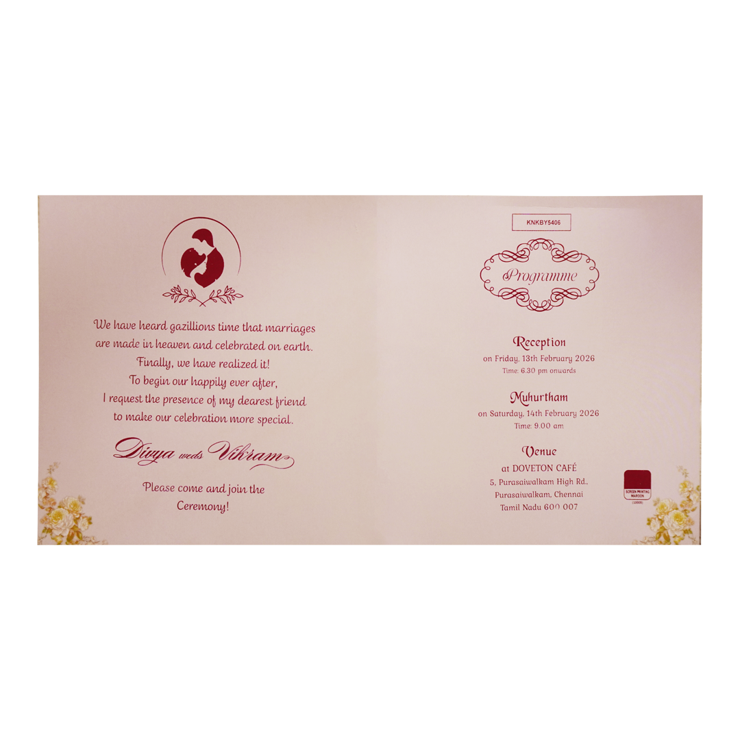 Pink Yellow Rose Floral Wedding Card-KNKBY5406