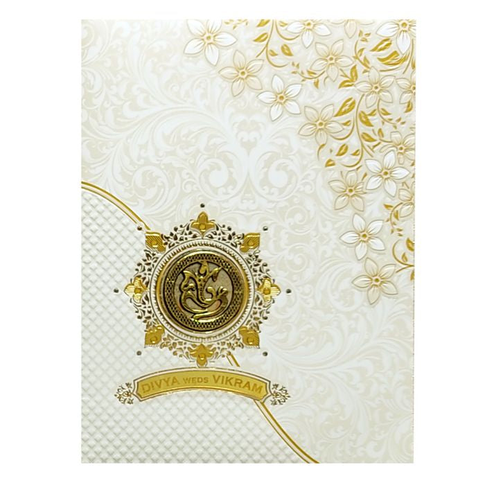 White Floral Design With Nameplate Invitation Card-King of Cards
