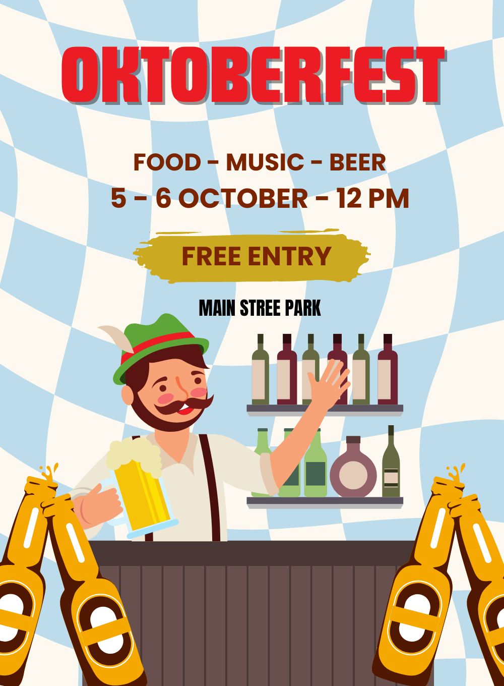 Checkered Bottle Oktoberfest Invitation-AAOKT009