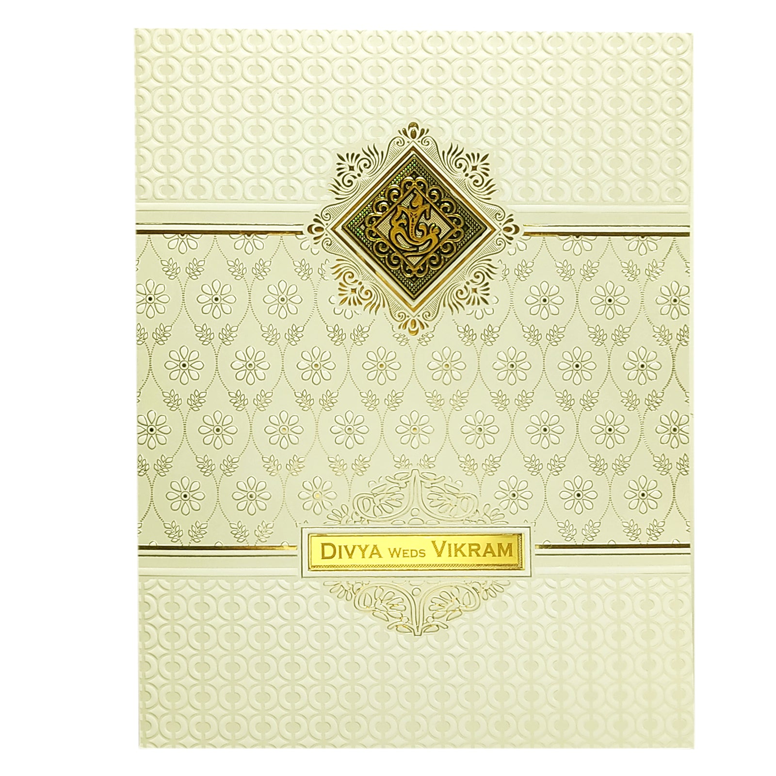 White Embossed Floral Invitation Card-KNK4106W