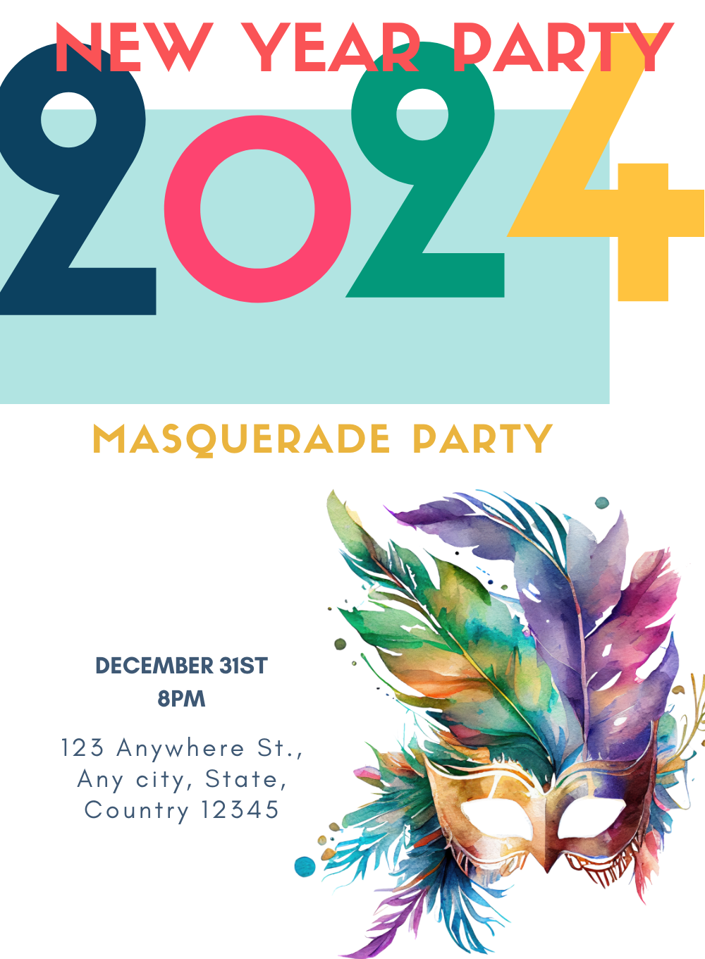 Pink Blue New Year Eve Invitation-AANEW007