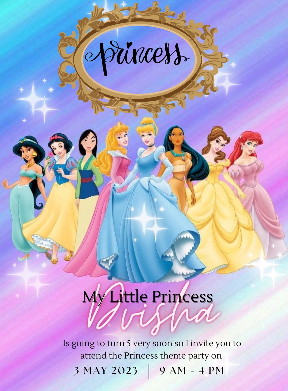 Colorful Shine Princess Invitation-AAPNC004