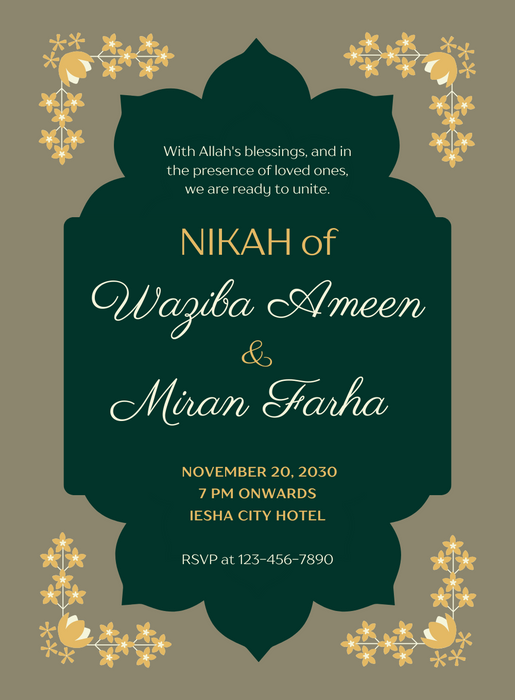 Green Emerald Muslim Wedding Invitation-AAMWI006