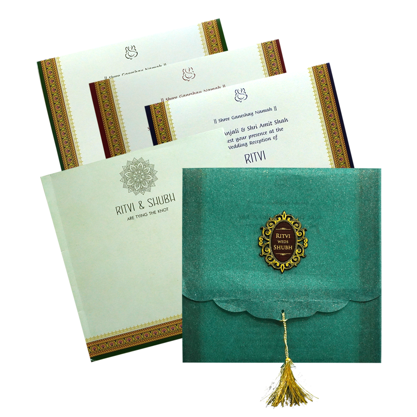 Green Glitter Tracing sheet Wedding Card-King of Cards