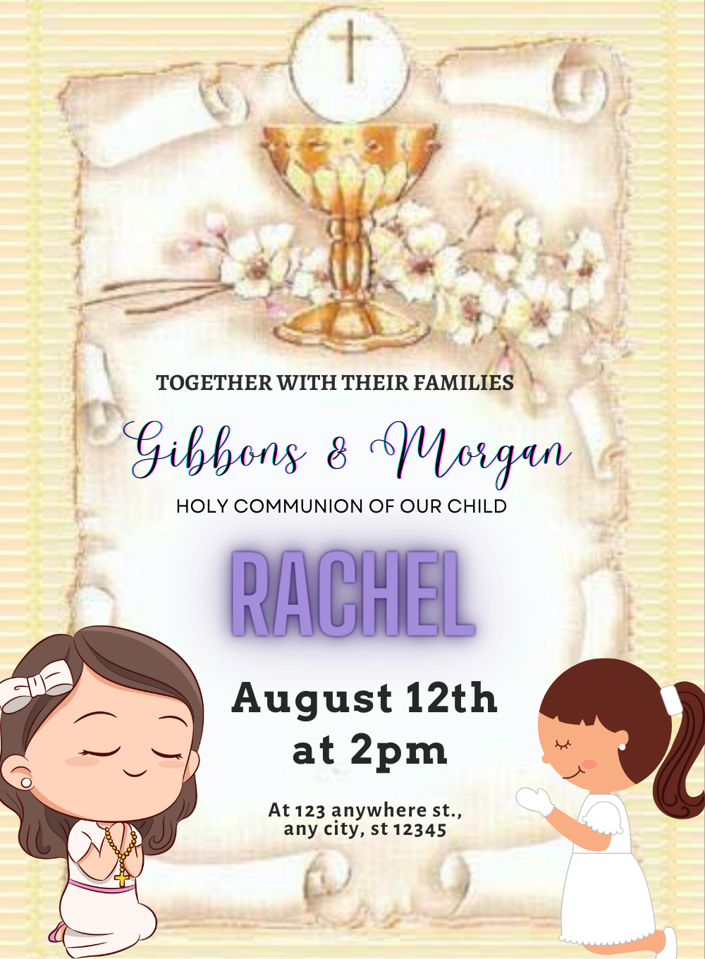 Cream Child Holy Communion Invitation-AAHOI007