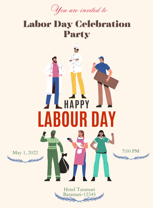 Cream Work labor day Invitation-AALAB008