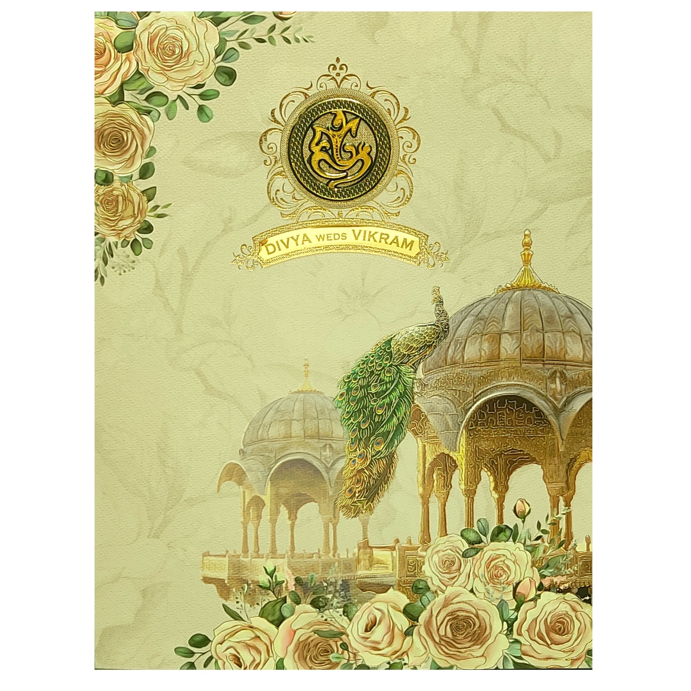Green Royal Peacock Invitation Card-KNKN6303