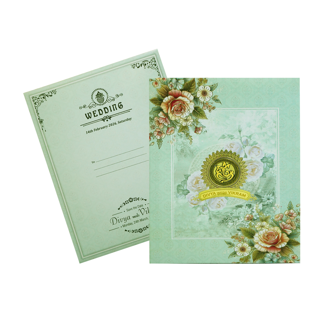 Pastel Green Floral Wedding Card-KNKJ1142