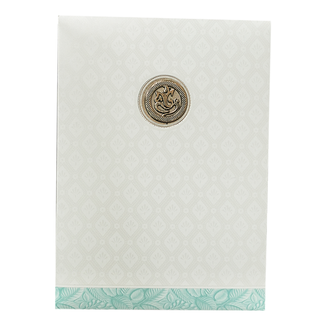 White Pastel Blue Ganesha Temple Wedding Card-KNA2401B