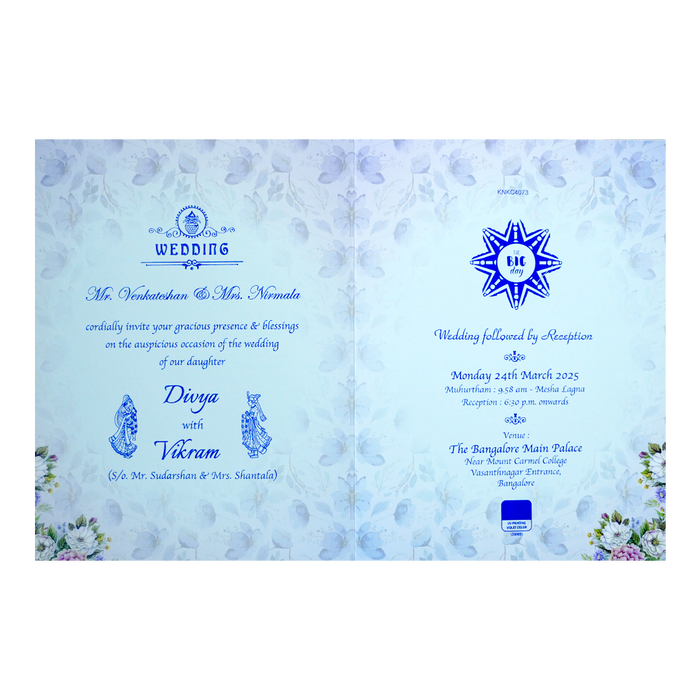 Blue Floral Wedding Invitation Card-King of Cards