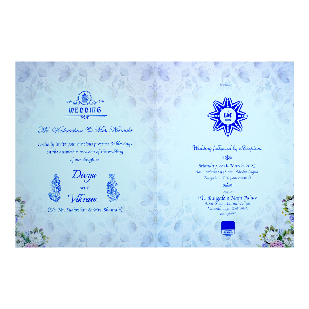 Blue Floral Wedding Invitation Card-KNKC4073