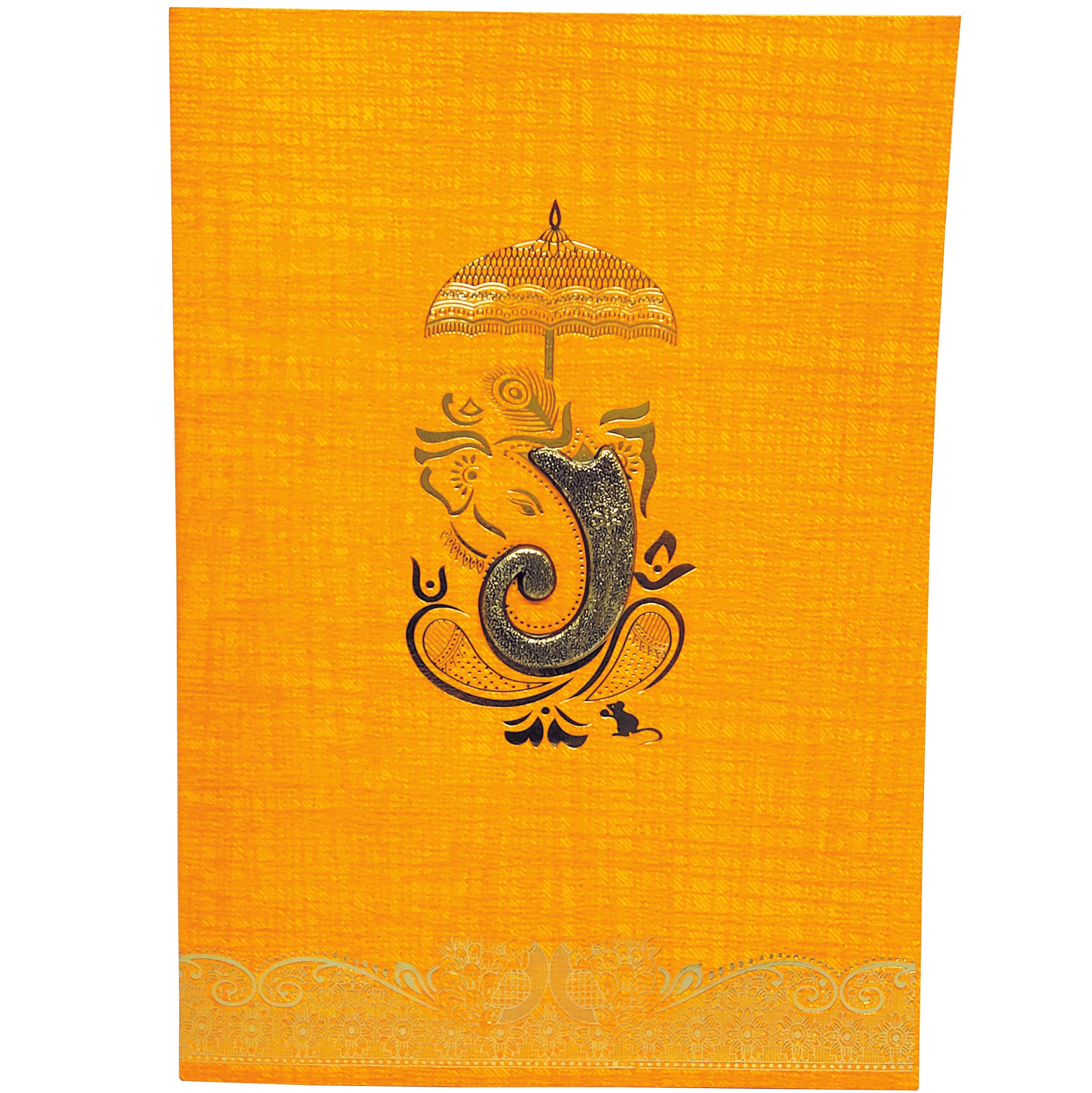 Orange Metallic Embossed Ganesha Trunk Invitation-KNCA202O