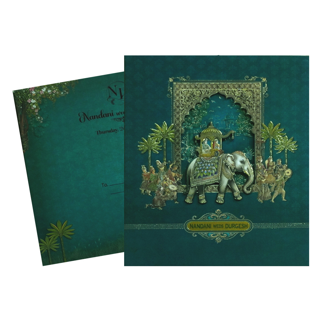 Dark Green MDF Wedding Card-KSI12350