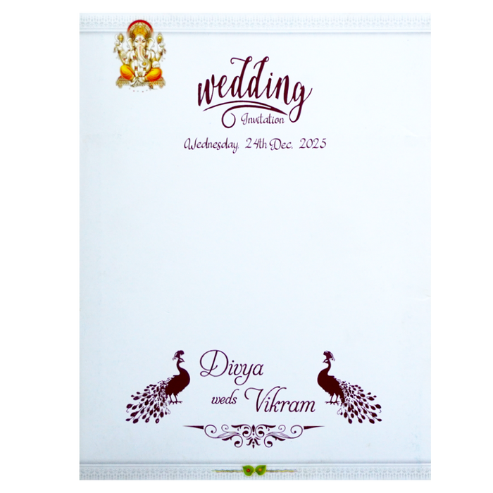 White Classic Ganesha Wedding Card With Doli Baraat-KNK1292-King of Cards