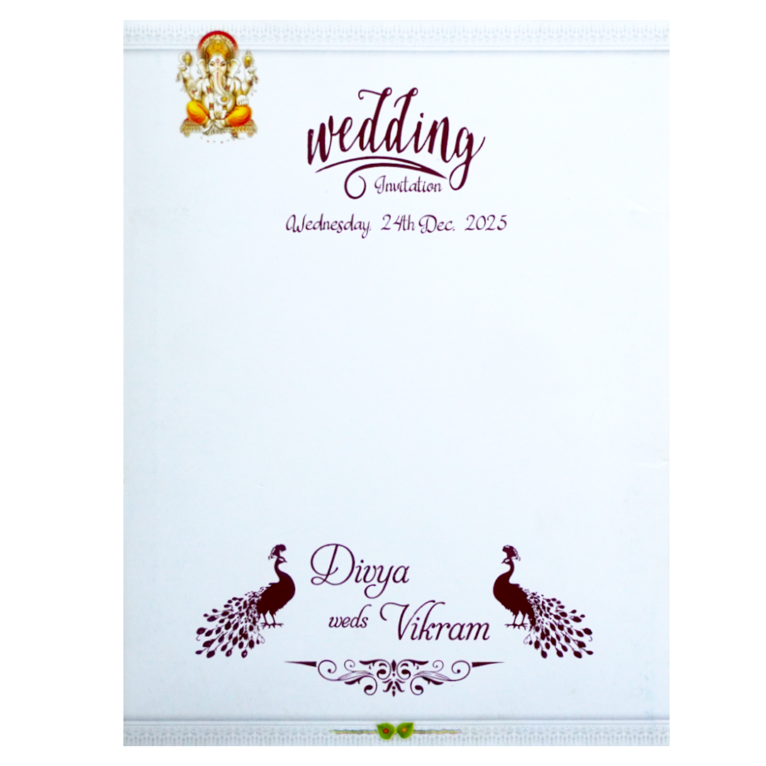 White Classic Ganesha Wedding Card With Doli Baraat-KNK1292