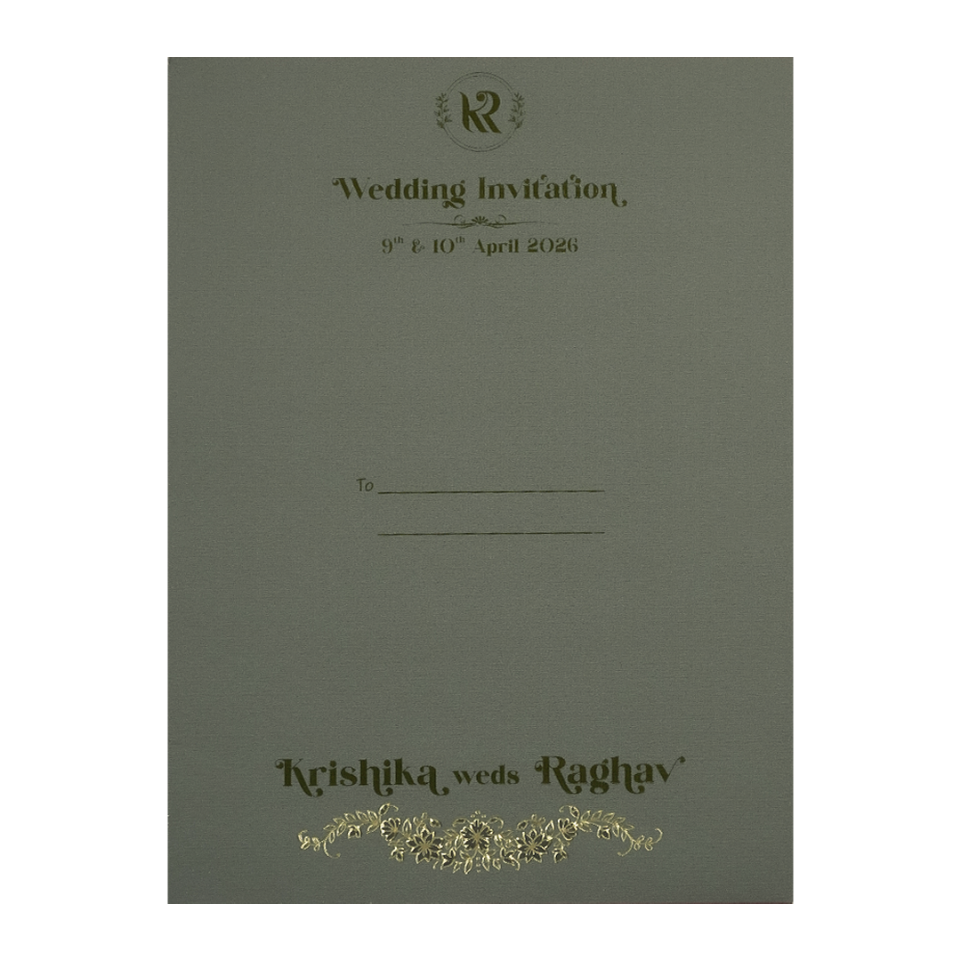 Grey Gold Arch Floral Padded Wedding Card-KSI64470