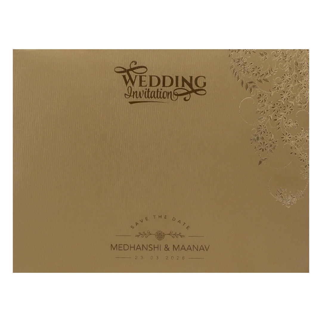 Gold Floral Diagonal Padded Wedding Card-KSSC2120