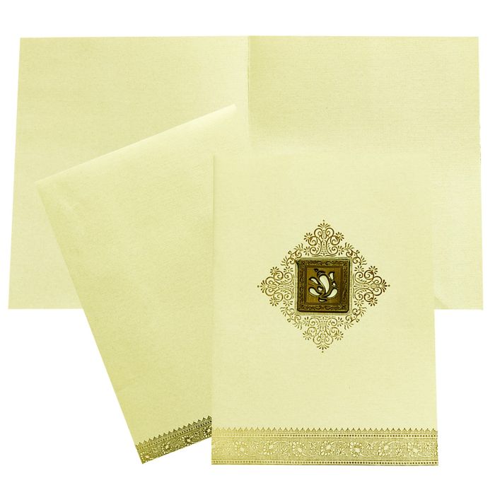 Cream Metallic Gallant Floral Design With Square Ganesha-KNCM15CG-King of Cards