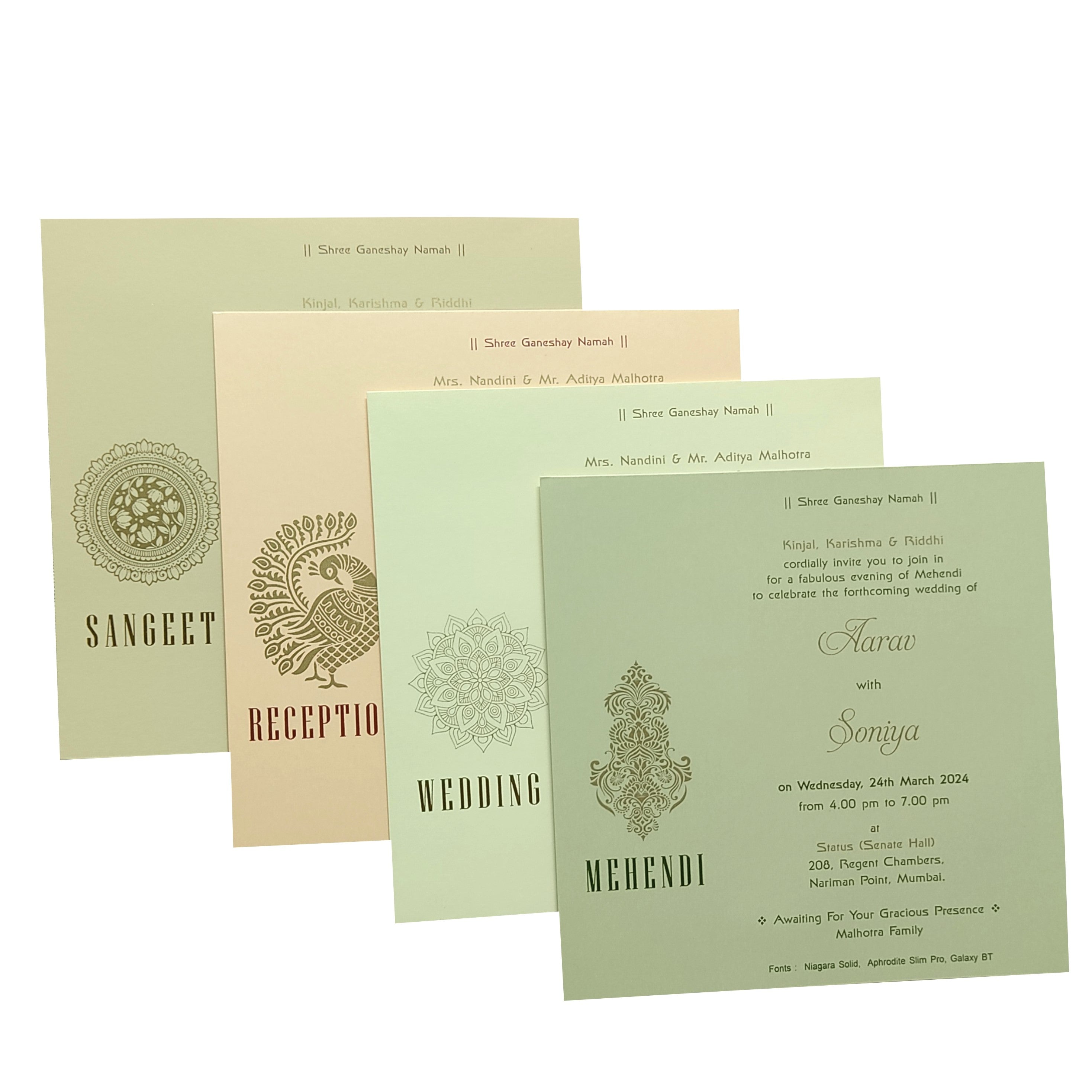 Green Floral Nameplate Padded Invitation Card-KRC29061