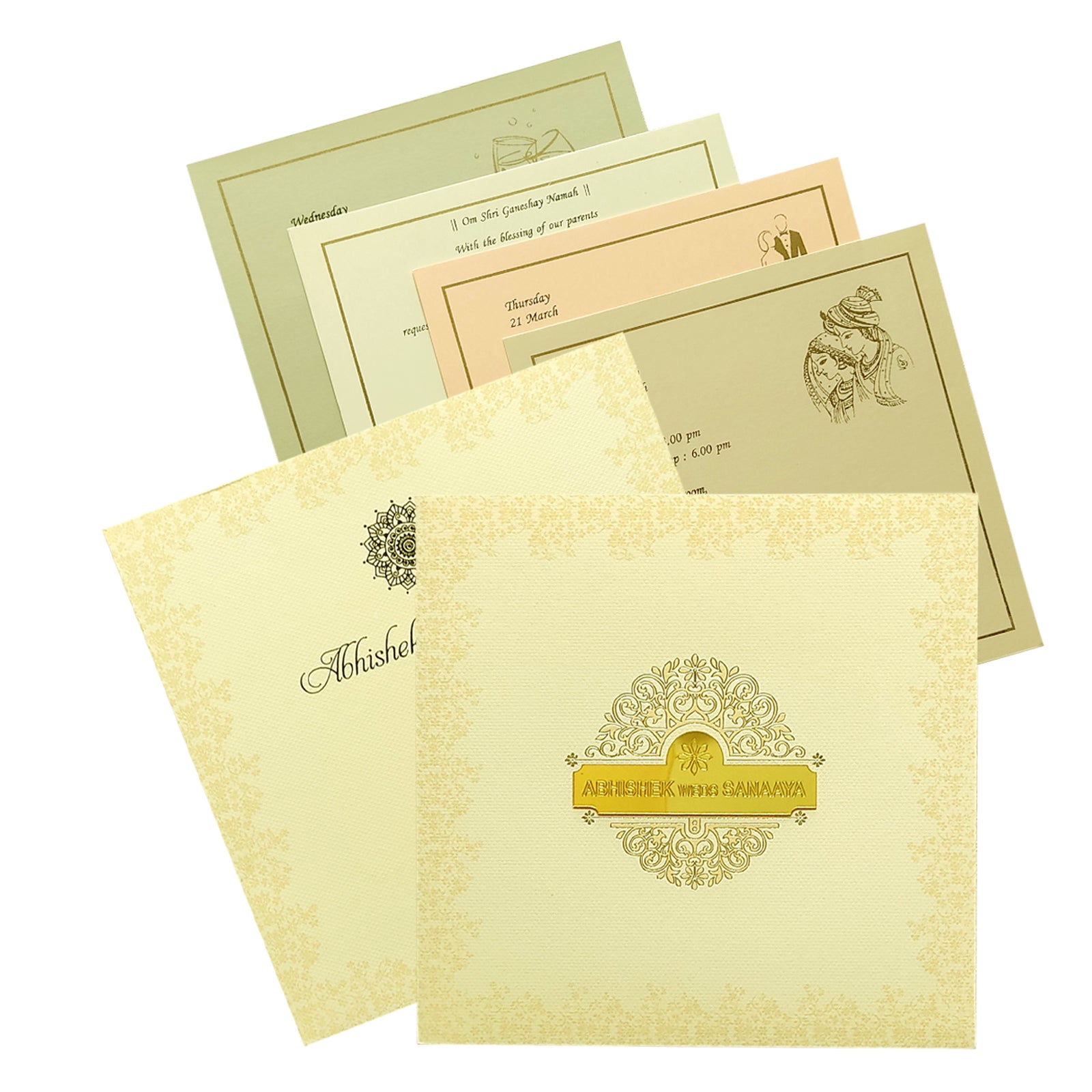 Check out the collection of Cream padded nameplate invitation card at best price. &