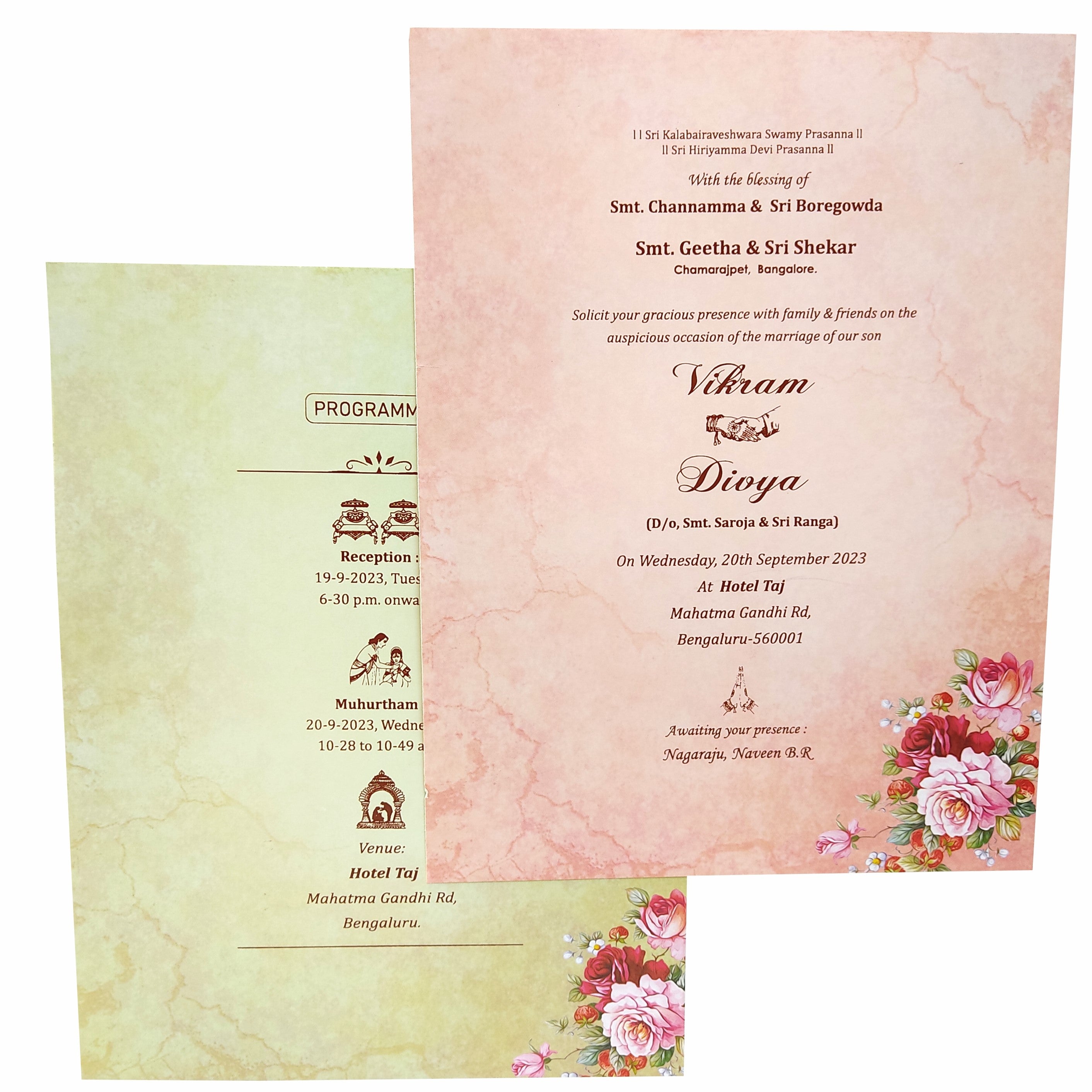 Cream Padded Floral Design In Offset With Roses And Name Plate-KNPO8504C